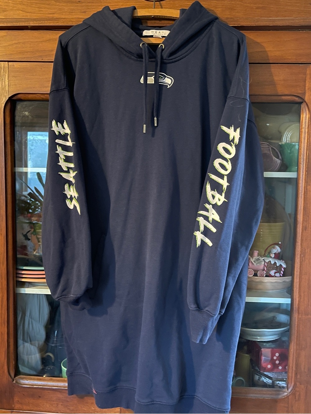 Seattle Seahawks Football Navy Long-Sleeve Hoodie Dress